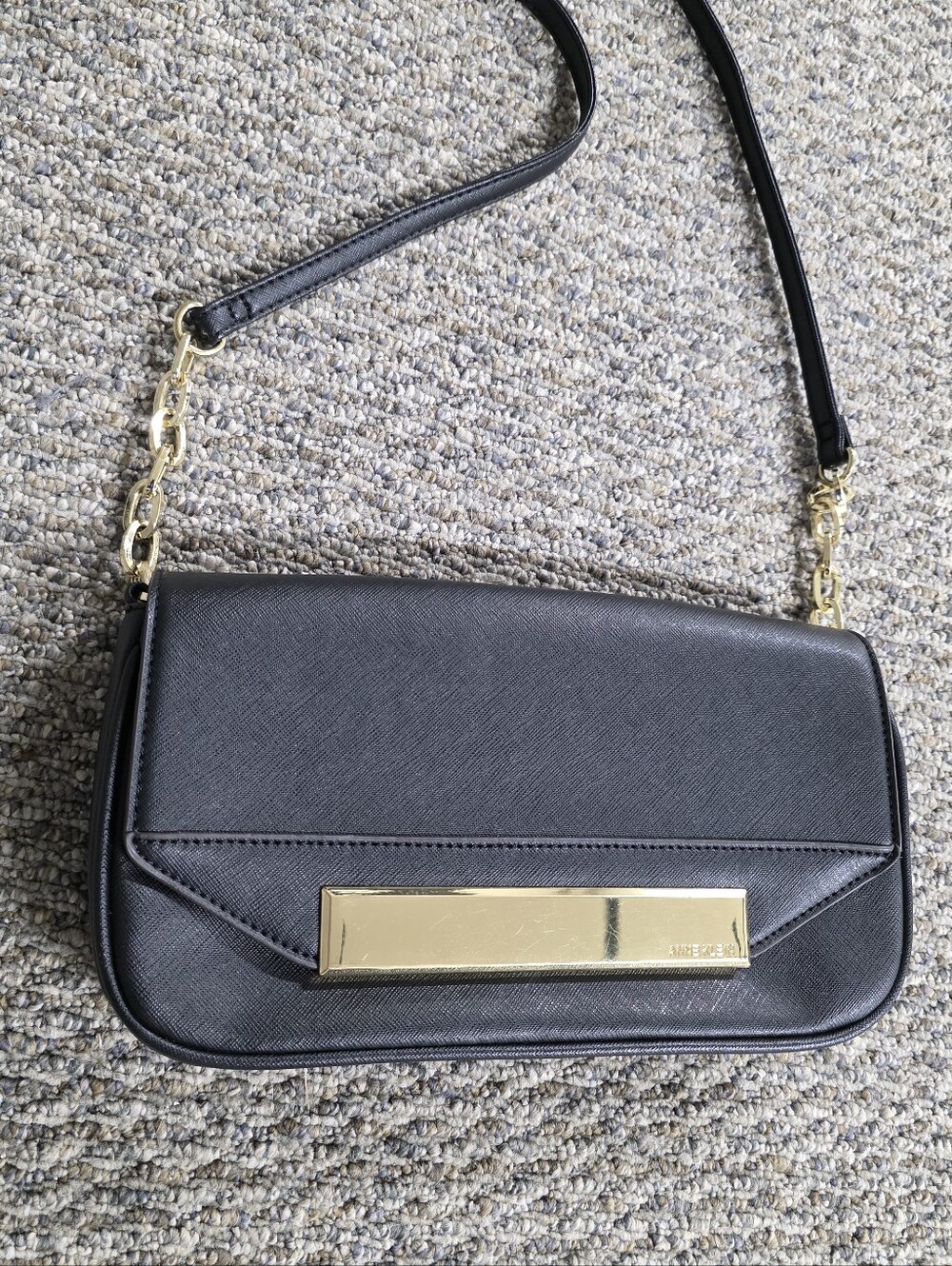 Anne Klein Black Women's Leather Crossbody Bag with Gold Accent